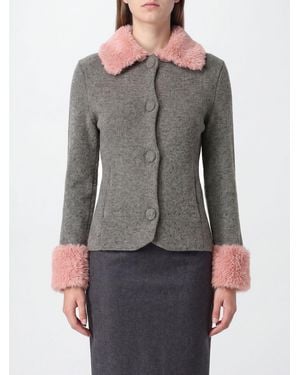 Moschino Slim Fit Wollmischung-Cardigan Mit Pelzkragen Und -Bündchen - Grau