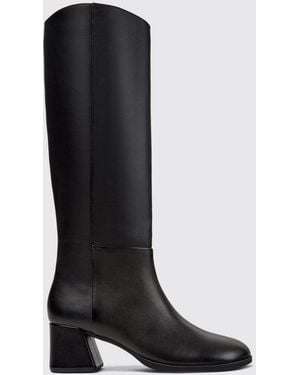 Camper Kora Smooth Leather Knee-High Boots With Medium Heel And Zip - Black