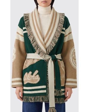 Alanui Jacquard Logo Wool And Cotton Blend Robe Cardigan With Fringes - Green