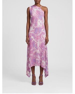 Versace Jeans Couture One-Shoulder Abstract Print Viscose Midi Dress - Pink
