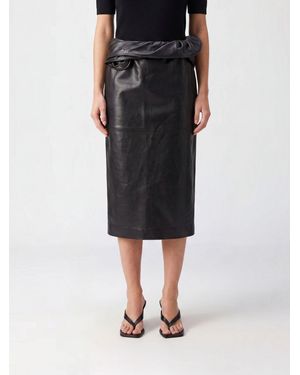 Magda Butrym Leather Midi Pencil Skirt With Rouches - Black