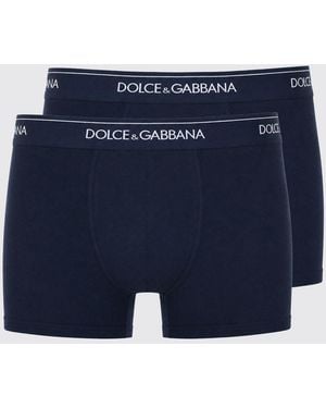 Dolce & Gabbana Dolce &Amp Gabbana Set Of Two Stretch Cotton Trunks With Logo - Blue