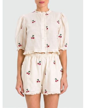 Twinset Ramie Cropped Shirt With Embroidery - White