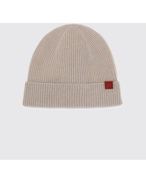 Kiton Ribbed Merino Wool Beanie With Cuff And Applied Logo - Natural