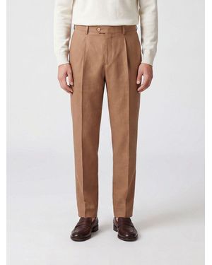 Brunello Cucinelli Cotton And Linen Tailored Trousers - Natural