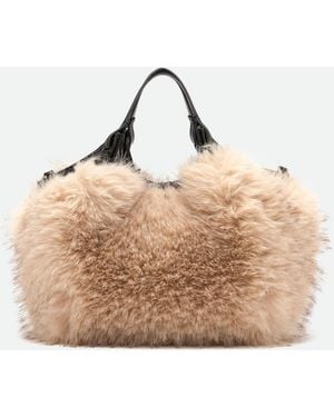 Gianni Chiarini Dua Faux Fur Handbag With Leather Details - Natural