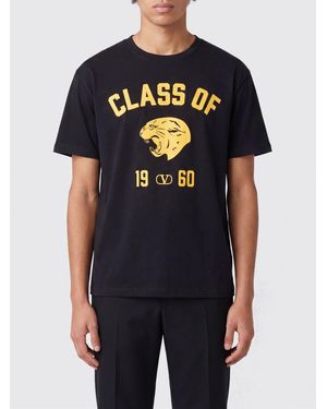 Valentino V-Neck Polyester T-Shirt With Contrast Logo - Black