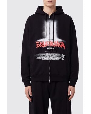 Balenciaga Cotton Zip-Up Hoodie With Graphic Print - Blue