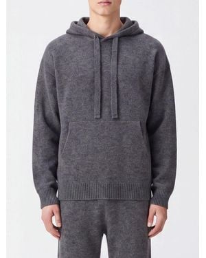 Laneus Cashmere And Silk Blend Hoodie With Pouch Pocket - Grey