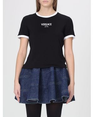 Versace Viscose T-Shirt With Logo - Black