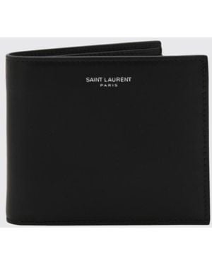 Saint Laurent Leather Bi-Fold Wallet With Logo For in Black for