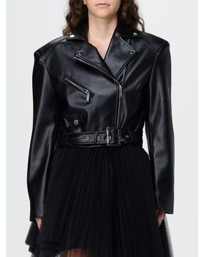 KARL LAGERFELD Cropped Faux Leather Biker Jacket With Oversized Shoulders - Black