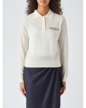 MEIMEIJ Polo De Punto De Lana Con Manga Larga Y Cristales - Blanco