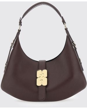 Ganni Monogram Recycled Leather Shoulder Bag With Butterfly Logo - Brown