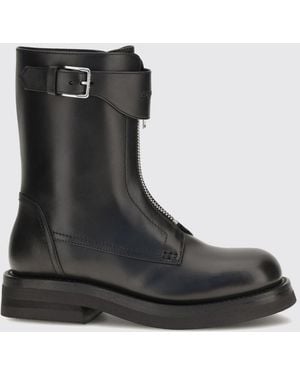 McQueen Calfskin Biker Boots With Zip And Strap - Black