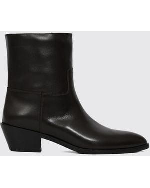 Liviana Conti Smooth Calfskin Leather Western Ankle Boots With A Flared Heel - Black