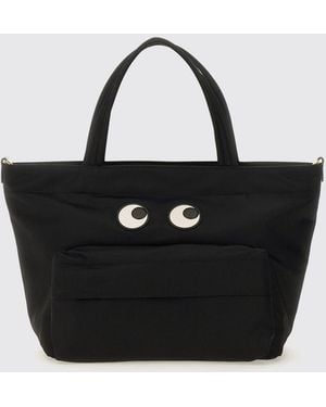 Anya Hindmarch Eyes Nylon Handbag With Graphic Print And Removable Shoulder Strap - Black