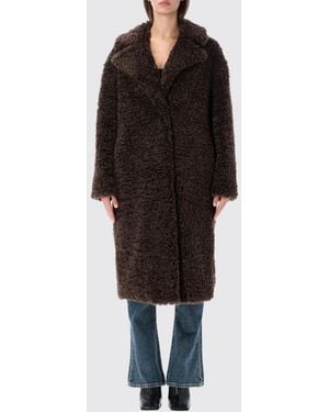 Stand Studio Manteau Long En Fausse Fourrure Avec Col Classique - Noir