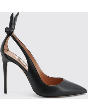 Aquazzura Bow Tie High Heel Nappa Leather Court Shoes With Cut-Out Detail - Black