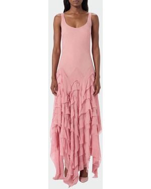 Blumarine Asymmetric Georgette Dress With Ruffles - Pink
