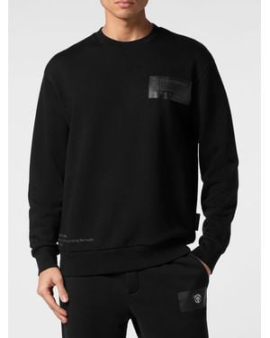 Philipp Plein Sudadera De Cuello Redondo De Algodón Con Logo Estampado Y Hombros Caídos - Negro