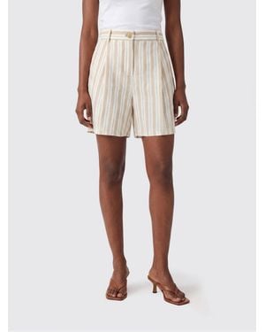 Semicouture High-Waisted Striped Linen Shorts With Belt Loops - White