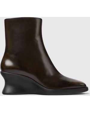 Camper Louise Smooth Leather Wedge Ankle Boots With Squared Toe - Black