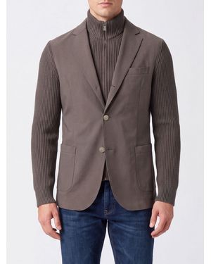 Eleventy Blazer Droit En Tricot De Laine À Revers Crantés - Gris