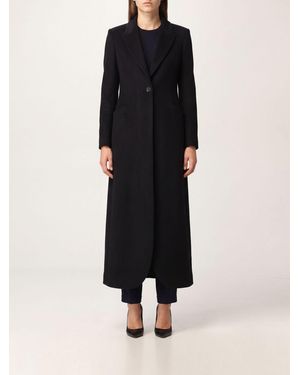 Emporio Armani Abrigo Largo De Botonadura Sencilla En Lana Virgen Con Solapas - Negro