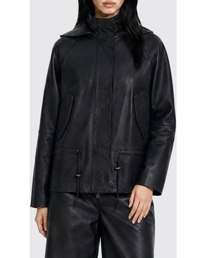 P.A.R.O.S.H. P.A.R.O.S.H. Short Lambskin Leather Jacket With Removable Hood - Black