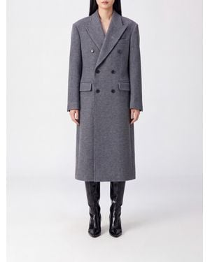 DUNST Double-Breasted Wool And Cashmere Long Coat With Peak Lapels - Gray
