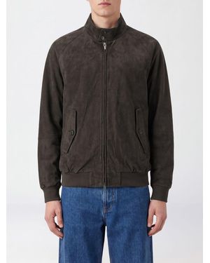 Baracuta Suede Bomber Jacket With High Collar And Zip Closure - Black