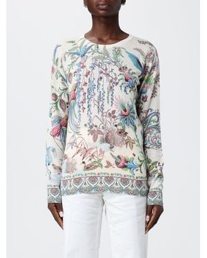 Etro Silk And Cashmere Crew Neck Pullover With Paisley - White