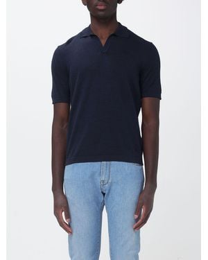 Brooksfield Linen Bowling Collar Polo Shirt - Blue