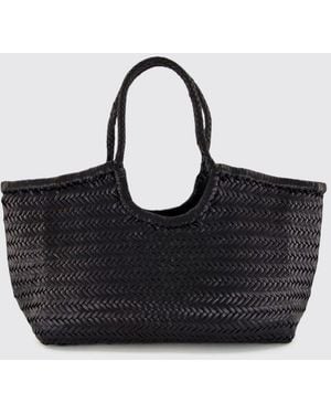 Dragon Diffusion Nantucket Woven Leather Shoulder Bag With Braided Handles - Black