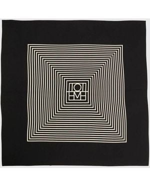 TOTEME Monogram Print Silk Square Scarf With Contrasting Logo - Black
