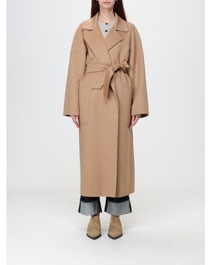 Max Mara Long Wool Robe Coat With Belt - Natural