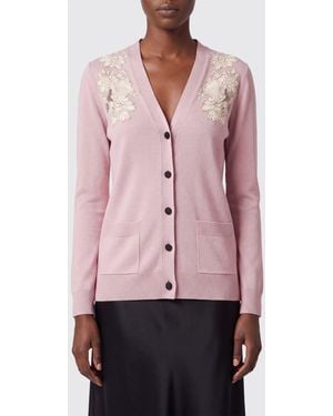 Valentino Garavani Virgin Wool Cardigan With Lace Inserts And V-Neck - Pink