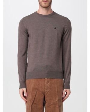 Brooksfield Crewneck Wool Sweater With Long Sleeves And Ribbed Trims - Brown