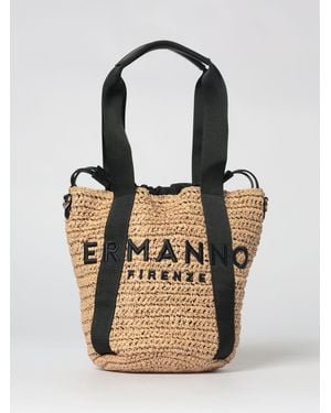 ERMANNO FIRENZE Ashley Crochet Raffia Bucket Bag - Natural