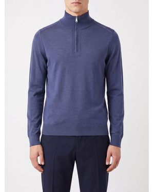 Paul Smith Rollkragenpullover Aus Reiner Merinowolle Mit Halbem Reißverschluss - Blau