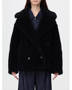 Max Mara Short Double-Breasted Faux-Fur Effect Coat - Black