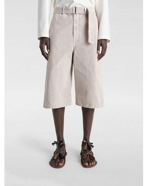 Lemaire High-Waisted Knee-Length Cotton Denim Shorts With Adjustable Belt - Natural