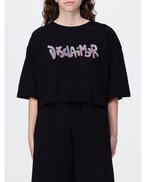 DISCLAIMER Cropped Cotton T-Shirt With Printed Logo And Crew Neck - Black