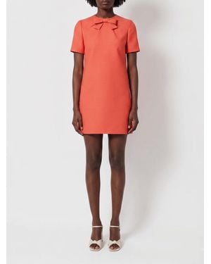 Valentino Wool And Silk Sheath Mini Dress With Bow Detail And V-Neck - Red