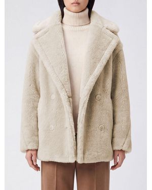 Max Mara Short Double-Breasted Faux-Fur Effect Coat - Natural
