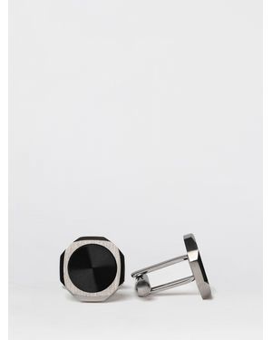 D1 Milano Two-Tone Steel Cufflinks With Rounded Shape And Engraved Logo - White
