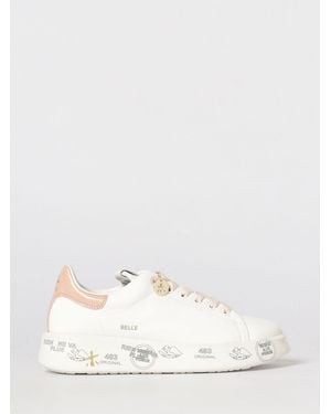 Premiata Belle Leather Sneakers With Rhinestones - Natural