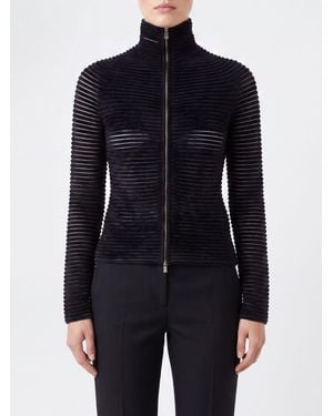 Giorgio Armani Schmal Geschnittener Rollkragen-Cardigan Aus Viskosemischung Mit Reißverschluss - Blau