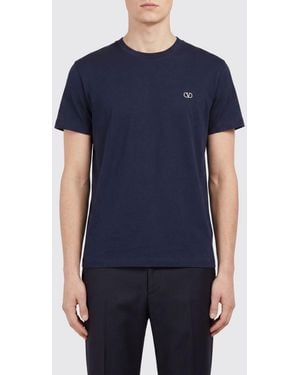 Valentino Vlogo Signature Cotton T-Shirt With Contrasting Logo - Blue